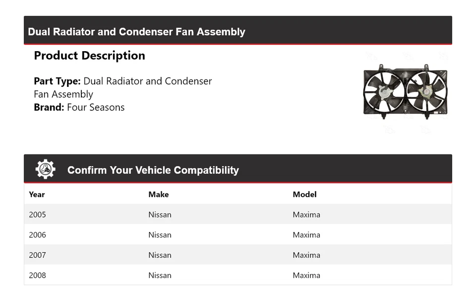 Conjunto de ventilador condensador y radiador doble para Nissan Máxima 2005-2008 4 estaciones Foto 2 de 4