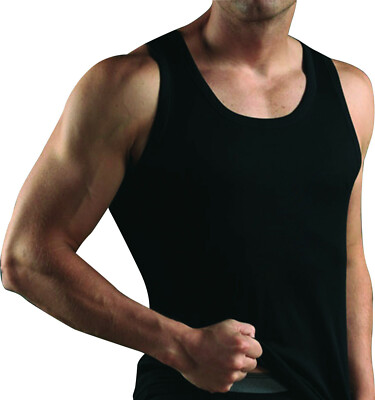Herren Unterhemd Achselhemd Feinripp Baumwolle Schwarz, Größe 5-10 (S-3XL)