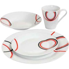 4 Family Dining Service Dinner Set 16 Piece Porcelain Plates Bowls Cups Crockery