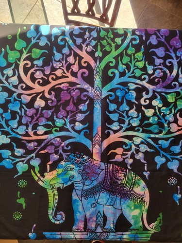 Small Blue Elephant Tapestry Psychedelic Tree Of Life Wall Hanging FREE SHIPPING - Picture 1 of 3