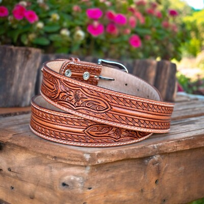 #ad #ad Western Belt Handmade Men#x27;s Full Grain Leather With Buckle Tolled Cowboy Belt $33.00