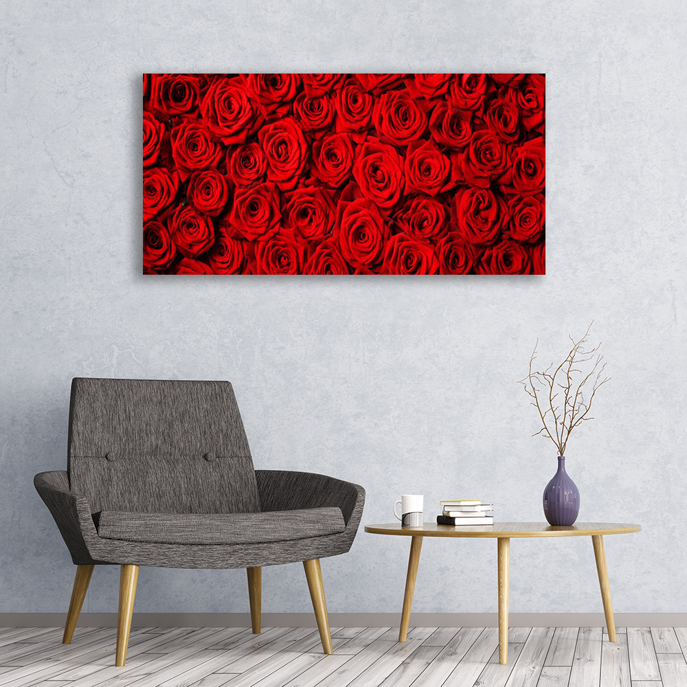 Impression 120x60 roses sur tableau en verre de luxe