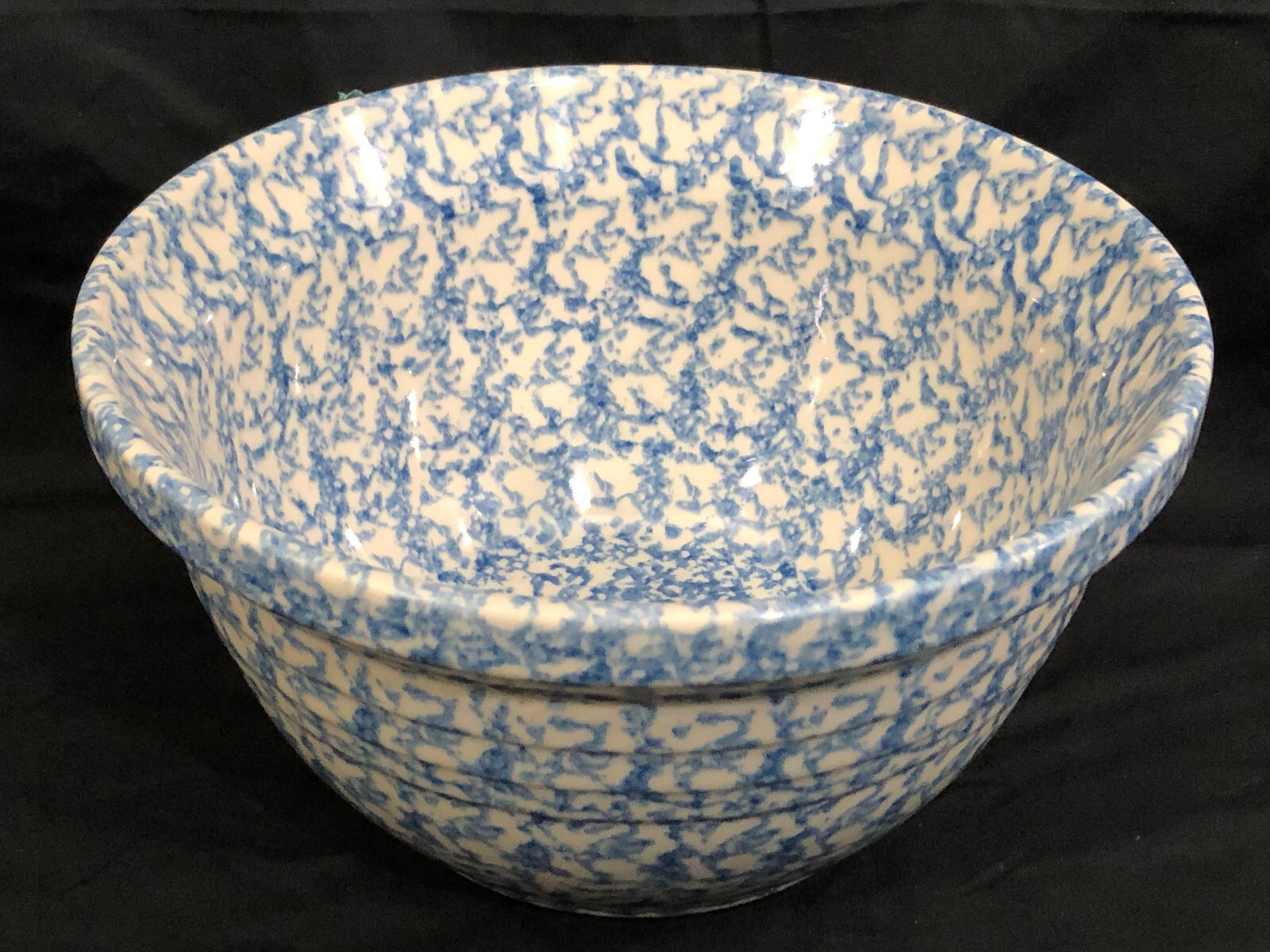 Roseville Pottery Gerald Henn BLUE Spongeware 10" Ribbed Mixing bowl eBay