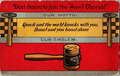 Dost Desire to Join the Anvil Chorus Motto Emblem K Hammer Vintage Postcard D55