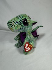 TY Beanie Boo 6" Cinder the Green Purple Dragon Plush 2015 With Tag