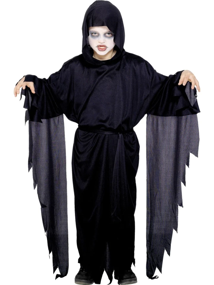 Grim Reaper Costume Kids Halloween Skeleton Dark Ghost Fancy Dress Boys - Image 2 of 4