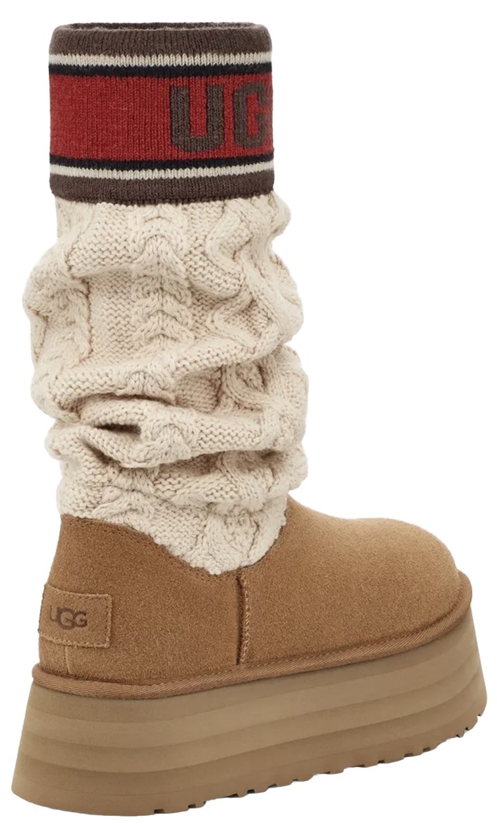 UGG CLASSIC SWEATER LETTER KNIT SUEDE CHESTNUT PLATFORM BOOTS SIZE