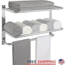 3-Tier Stainless Steel Towel Rack Wall Mounted Bathroom Organizer Storage Shelf