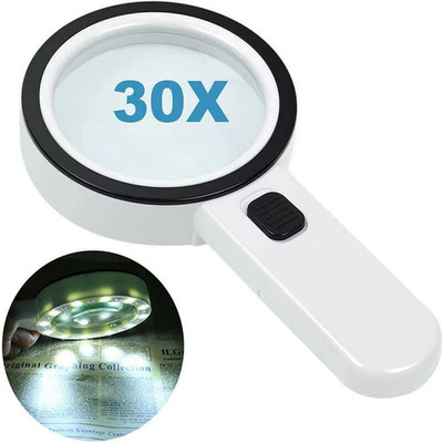 30x extra große Lupe mit 12 LED Licht beleuchtet Leselupe UK