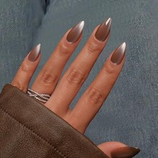 Cat Eye Dark Brown Press On Nails Medium Almond Shaped - 30 almond light brown