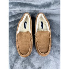 Lands End Suede Moccasin Slippers Plush Lined Comfort House Shoes