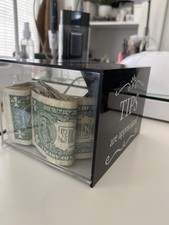 Tip Jars for Money 6 x 4 x 5 Inch Acrylic Collection Box Black
