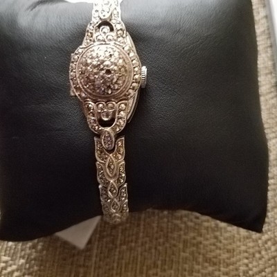 Vintage Art Deco Metric Ancre 17 Jewels Marcasite Peekaboo Watch Not Working