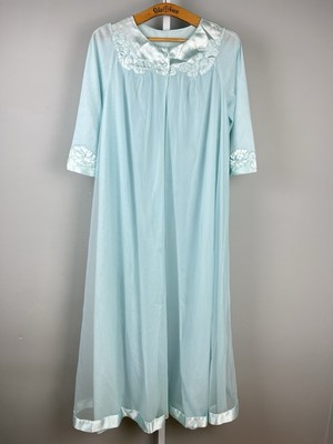 Vintage Gossard Artemis Peignoir Robe Womens Small Light Aqua Blue Chiffon Nylon