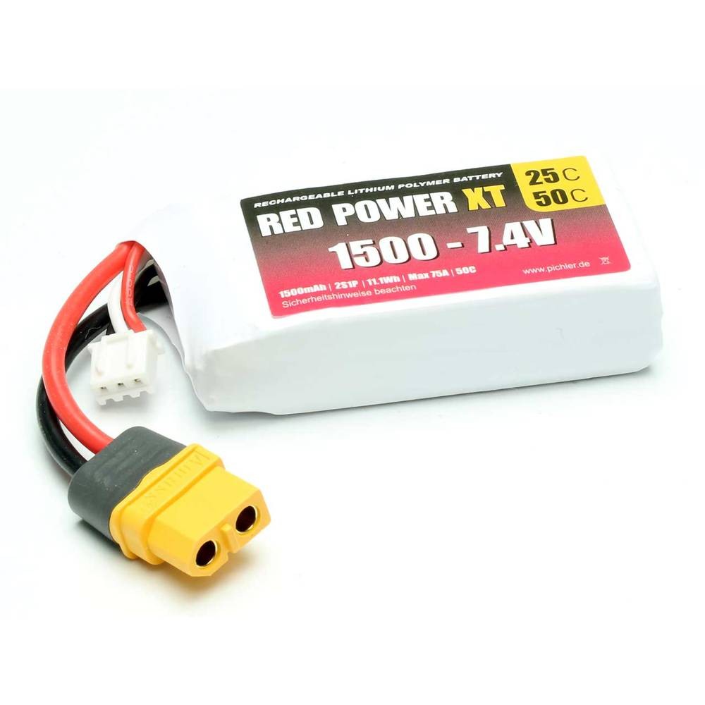 Batterie LiPo 7.4 V 1500 mAh Red Power Softcase avec connecteur XT60 pour modélisme
