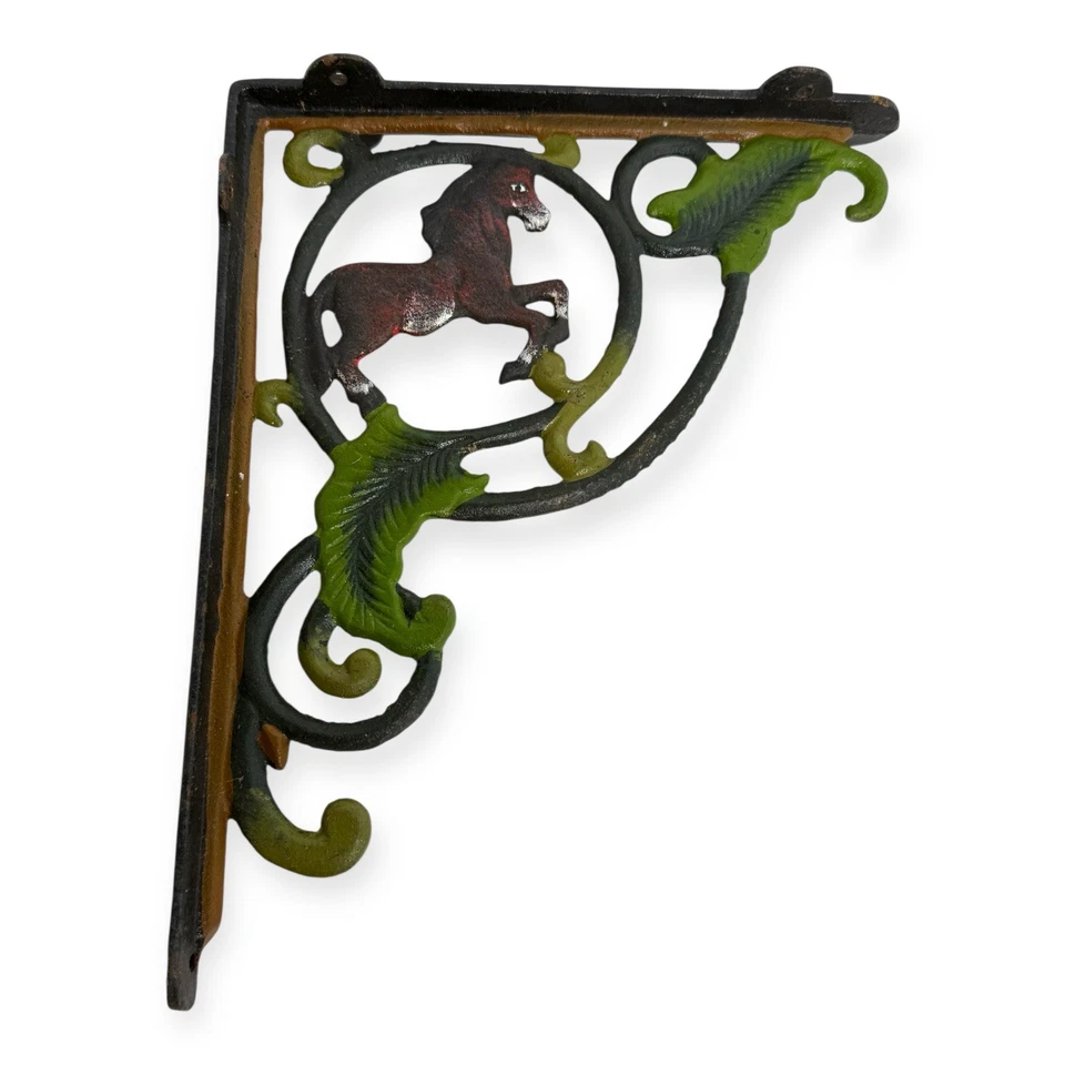 Vintage 1970s Cast Iron Jumping Horse Shelf Brackets Painted Rustic Equestrian - image 3 of 4