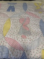 Handmade Sunbonnet Sue Overall Sam Full Size 53x88 Quilt Vintage with Holder