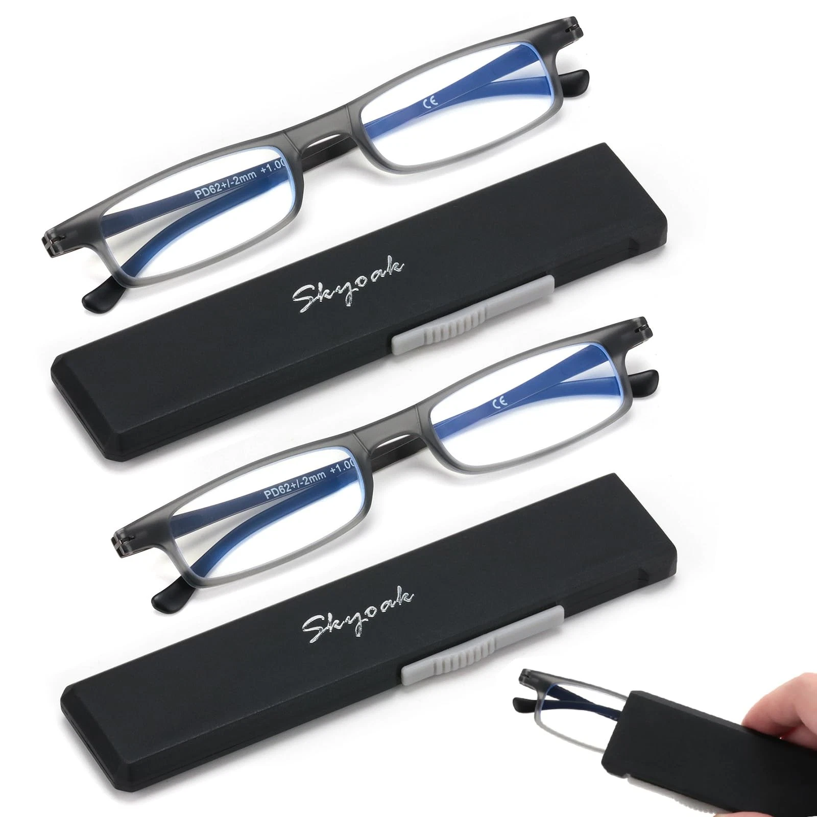 2 Pack Ultra thin Lightweight Folding Reading Glasses Women Men TR90 Blue Lig...