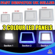 16W & 24W 3Mode Dual Colour White/Blue Square Surface Mount Ceiling Led Panel UK