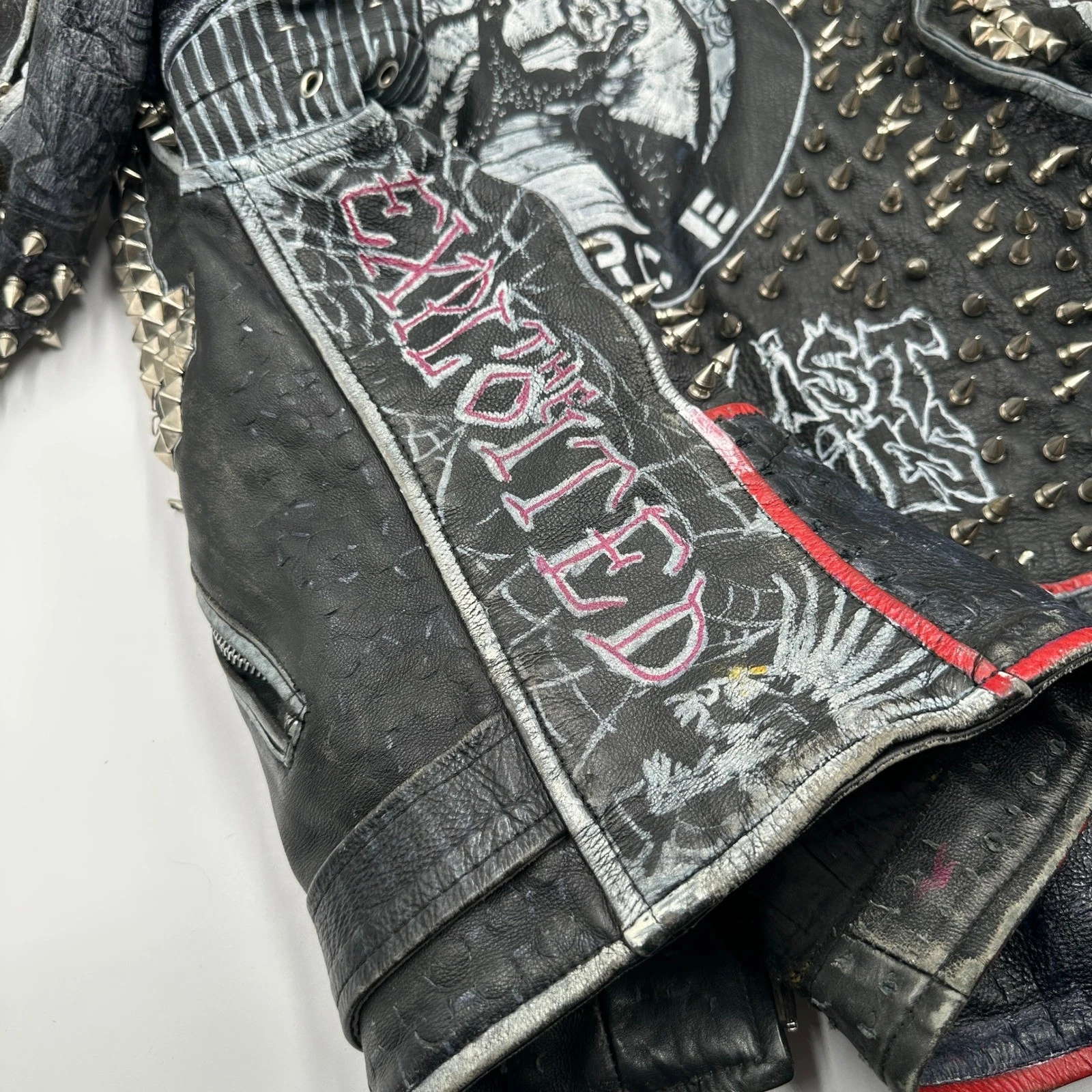 Vintage Leather Sheen Rudimentary Peni Studded Rare Wearable Art Punk Jacket image 16