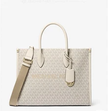 Michael Kors Mirella Medium East West Tote Satchel Shoulder Bag MK Light Cream