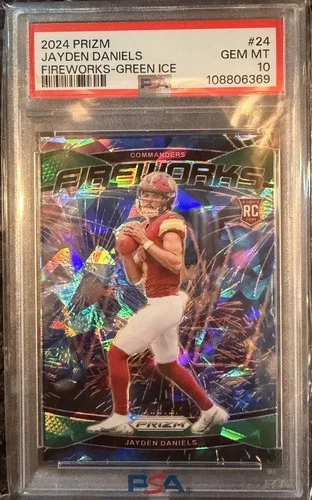 JAYDEN DANIELS - 2024 Panini PRIZM FIREWORKS GREEN ICE RC #24 - PSA 10