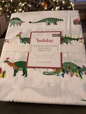 Pottery Barn Kids Glow-in-the-Dark Dinosaur Christmas Sheet Set TWIN Holiday NEW