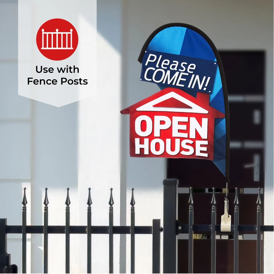 Kit Bandera Lágrima Casa Abierta 3D Doble Cara 29x14 Letrero de Bienes Raíces con Poste Foto 4 de 4