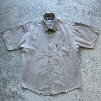 Dong Peng Men s Short Sleeve Button Up Shirt Beige 100% Cotton Casual Workwear L