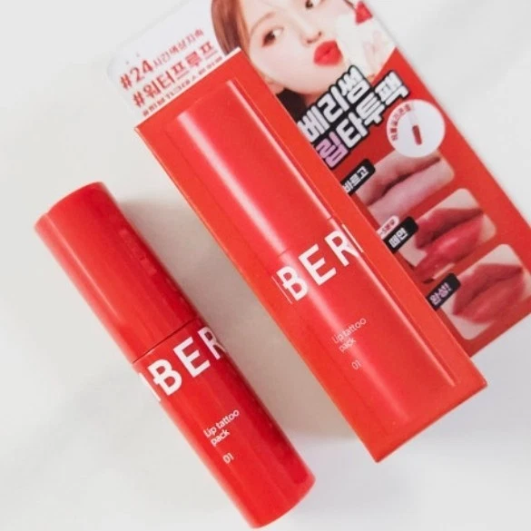 Paquete de tatuajes de labios BERRISOM 3 g #01 rojo manzana tatuaje de labios vívido de larga duración K-Beauty Foto 3 de 4