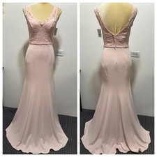 DAVID'S BRIDAL Lace and Stretch Crepe V-Neck Bridesmaid Dress Size 2 Petal Pink