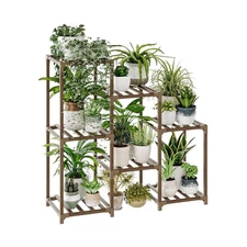 Bamworld Plant Stand Indoor Plant Shelf Outdoor Wood Plant Rack for Multiple ...