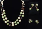Vendome Vintage Costume Jewelry Set (2 Earring Pairs & Necklace) Green Beaded