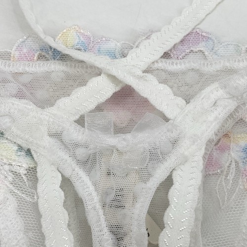 For Love & Lemons Size Medium Outline Rainbow White Thong Panty Lace Strappy NWT - Picture 10 of 10