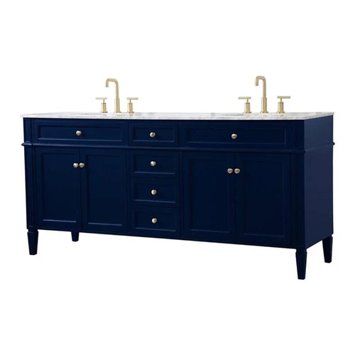 Elegant Decor Park Avenue 72" Metal MDF Marble Double Bathroom Vanity in Blue - Picture 1 of 8