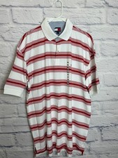 Tommy Hilfiger Men s Polo Shirt Red White Striped Retro Honeycomb Logo SZ XL