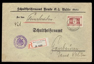 Altdeutschland Württemberg überfrank. Einschreiben mit EF der MiNr. 129 gepr.
