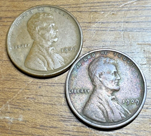 1909 & 1909 VDB Lincoln Wheat Ears Very Fine Details Plastic Protector Included.