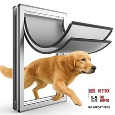 XL Full Enclosed Magnetic Flaps Dog Door - Rustproof Aluminum - Silver - Silver