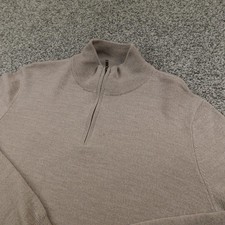 NEW Christian Lacroix Sweater Mens L Beige Merino Wool 1/4 Zip Mock Neck Knit