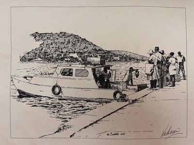 Vintage 1975 St. Thomas Valerian Lithograph #8, Original Signature, Harbor Scene