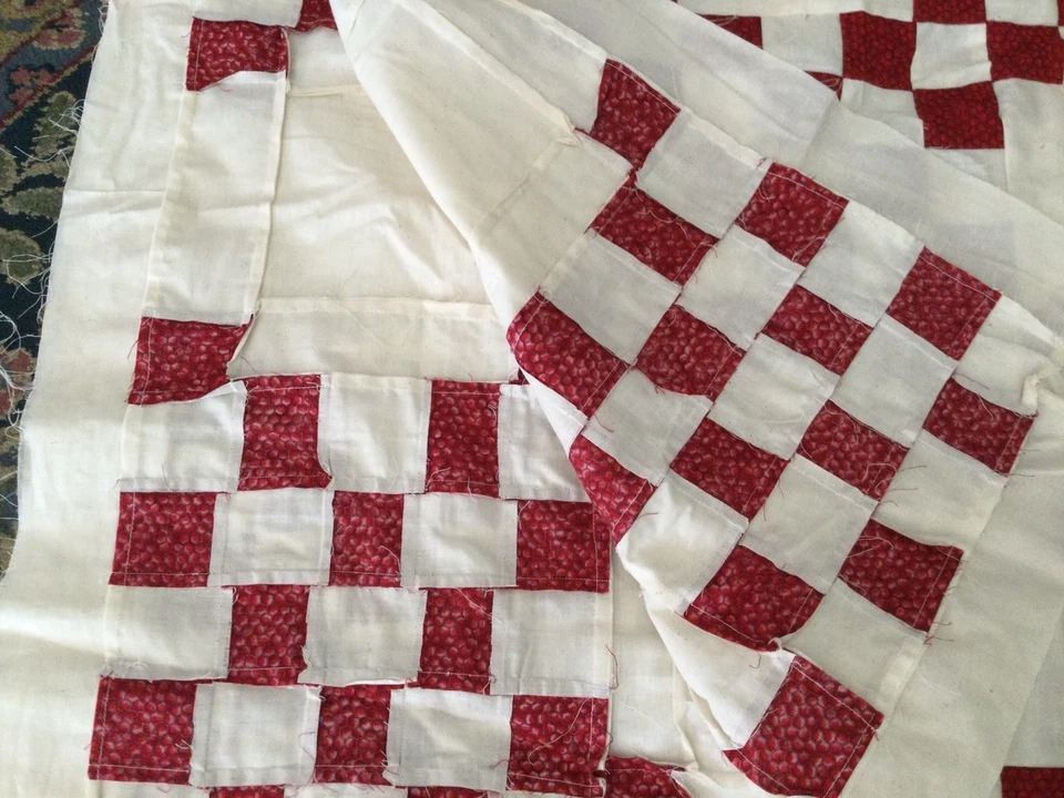 Handmade 76x86” Irish Chain Quilts Top  Red Of White Background - Image 4 of 4