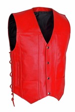 Men s Motorcycle Biker Red Club Vest Genuine Cowhide Leather Concealed Carry