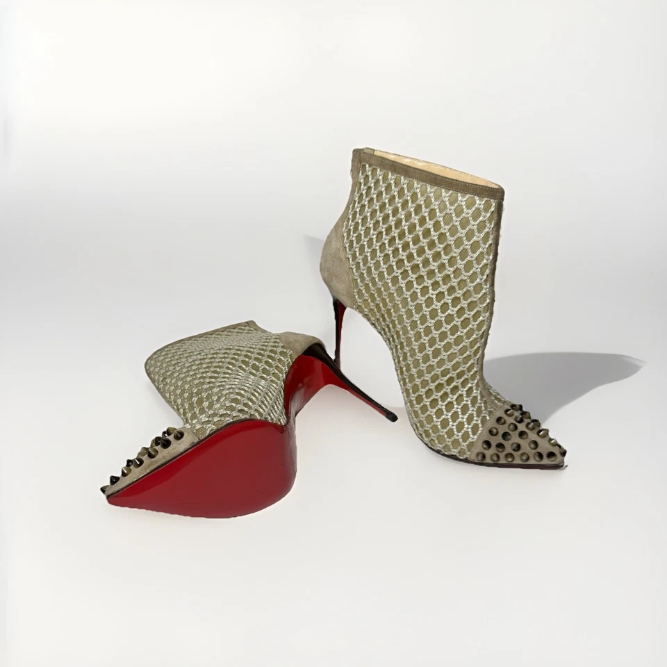 CHRISTIAN LOUBOUTIN Beige Guni Knotted Mesh Spike Boots SZ 8 38 Good Cond. Rare! - Image 3 of 4
