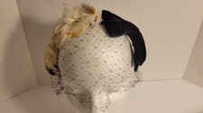 Vtg 1940-50 Half Band Velvet Bow Fascinator 1/2 Black Velvet 1/2 Feathers Edgy 
