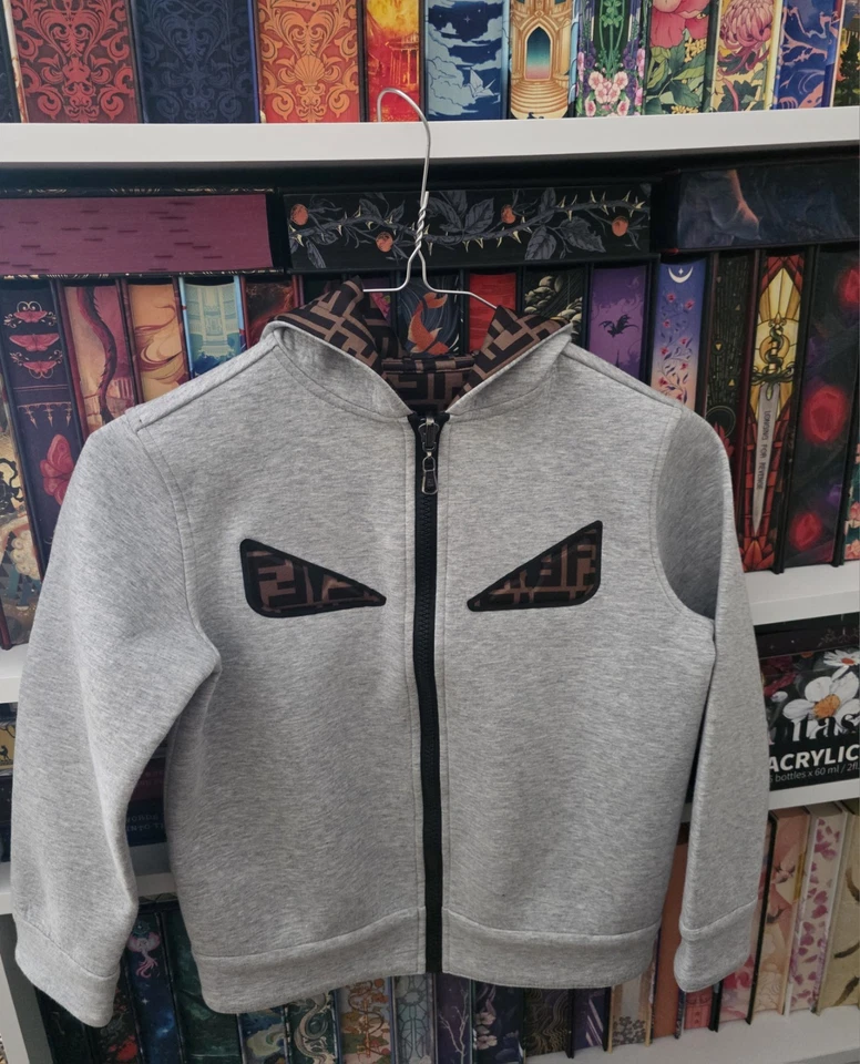 Fendi Kids Reversible Bag Bugs Hoodie – Grey / Monogram – Size S - Image 2 of 4