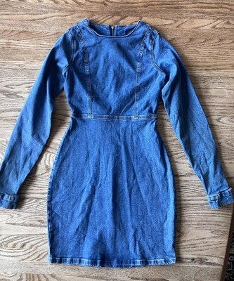Noisy May Women s Long Sleeve Zip up  Denim Short Mini Dress Size 24 inch Waist