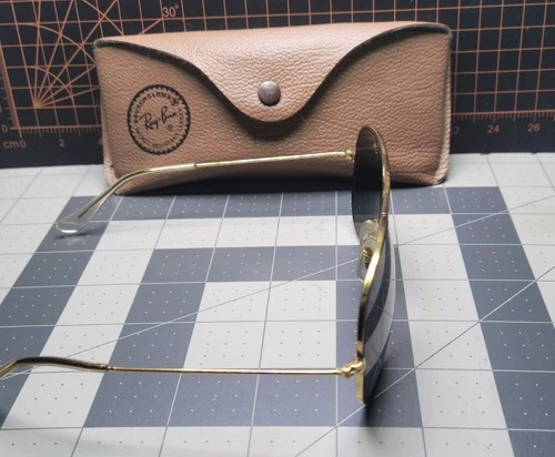 58[]14mm VINTAGE B&L RAY BAN L0205 G15 UV GOLD PLATED AVIATOR SUNGLASSES w/CASE