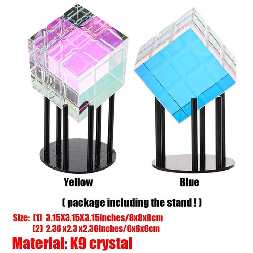 New Yellow Blue Glass Magik Chroma Cube Decoration Sculpture - Picture 4 of 10