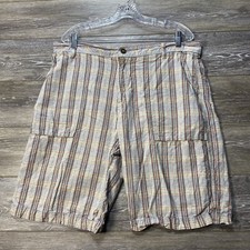 Old Navy Shorts Size 36 Linen Plaid Gray Button Chino 10  Inseam Pockets